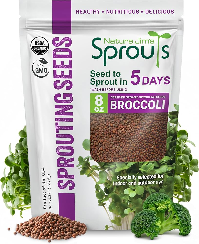 Nature Jims Sprouts Organic Broccoli Seeds for Sprouting – Certified Non-GMO, Rich in Sulforaph... | Amazon (US)