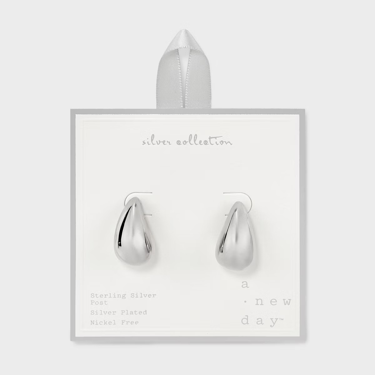 Silver Plated Brass Puff Tapered Hoop Earrings - A New Day™ Silver | Target