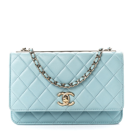 Lambskin Quilted Trendy CC Wallet On Chain WOC Light Blue | FASHIONPHILE (US)