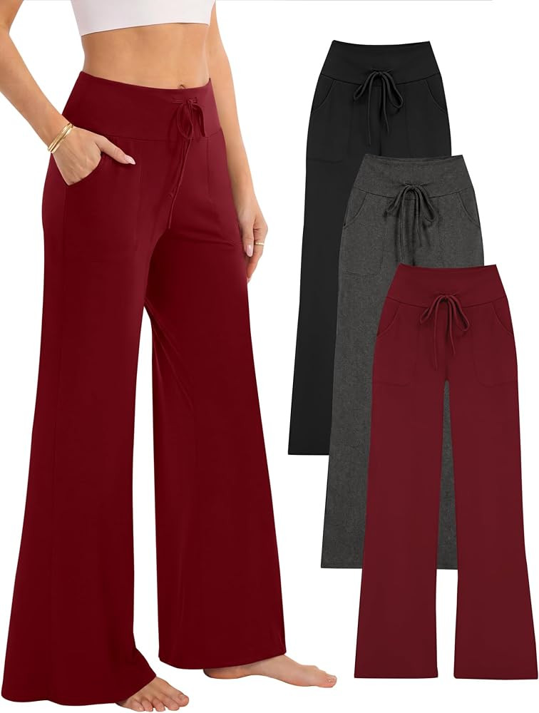 3 Pack Womens Yoga Pajama Pants with Pockets for Lounge | Amazon (US)