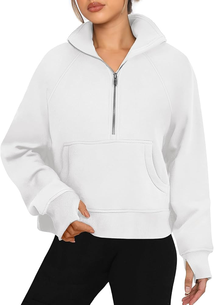 ANRABESS Womens Cropped Sweatshirts Half Zip Pullover Fleece Quarter Zipper Hoodies 2023 Winter C... | Amazon (US)