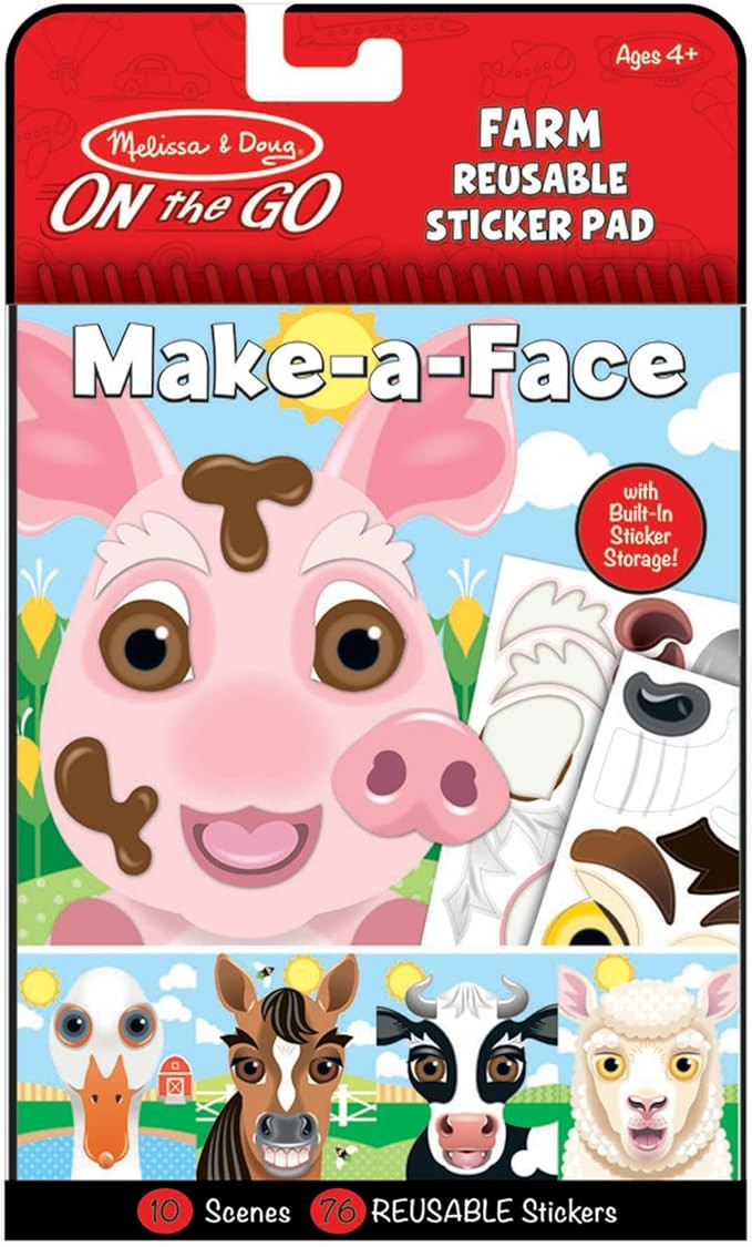 Melissa & Doug On The Go Make-a-Face Reusable Sticker Pad Travel Toy Activity Book – Farm Anima... | Amazon (US)
