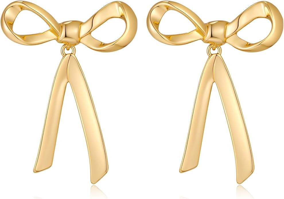 FAMARINE Gold Silver Bow Earrings for Women Fashion Earrings Gift | Amazon (US)