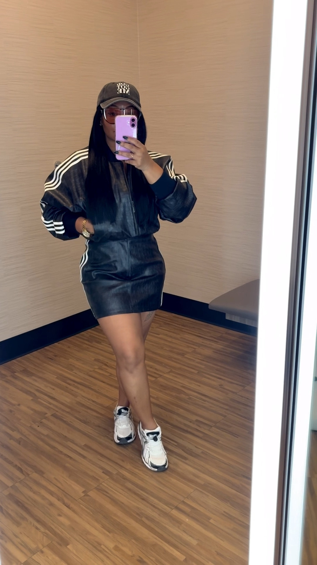 Obsessed with this @adidas  faux leather two-piece set 🤎🔥 Featuring a faux leather bomber jacket and matching skirt set that gives sporty-chic vibes. 

I’m 5’2, 158 lbs for reference.
• Black set: wearing a medium jacket + size 10 skirt
• Burgundy set: wearing a large jacket + size 8 skirt
Fit note: minimal stretch, so size accordingly if you’re between sizes. 

This vegan leather skirt set is perfect for brunch with the girls, date night outfits, or a cute night-out look. Pair with sneakers for daytime or heels for a dressed-up moment. A must-have outfit, trendy matching set, and athleisure-inspired look 🤎

#LTKootd #LTKgrwm #LTKValentine