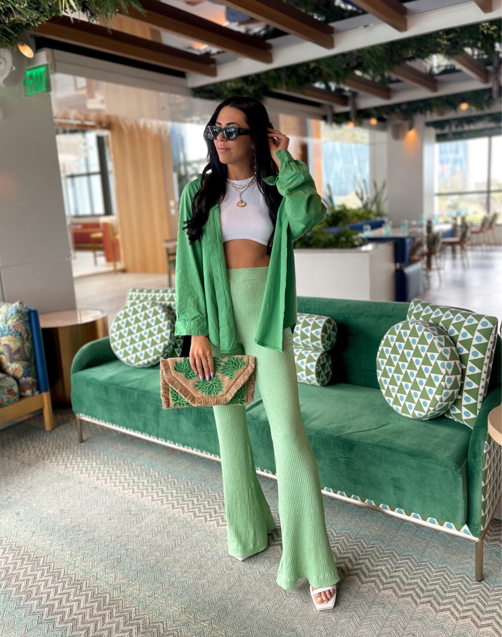The ultimate summer outfit that you can mix and match so many ways.

Green high waisted pants (wearing a small) FYI I am 5’5 and wearing heels for length reference 

White Amazon Crop- wearing a small

Green Button Up Shirt— wearing a small; one of my favorite cover up shirts!!

#LTKSeasonal #LTKFind #LTKstyletip