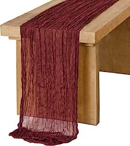 Ling's Moment 14Ft x 35" Wide Burgundy Gauze Semi-Sheer Table Runner Cheesecloth Tablecloth for W... | Amazon (US)