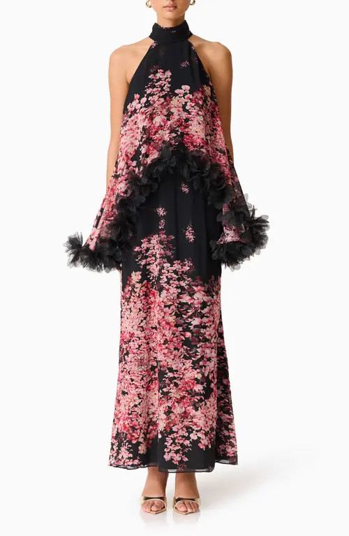 Elliatt Tulsia Floral Georgette Gown in Pink/Red/Black Multi at Nordstrom, Size Small | Nordstrom