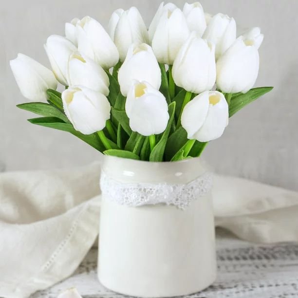 20Pcs Fake Tulips Faux Tulip Real Touch Artificial Flowers for Floral Arrangement White | Walmart (US)