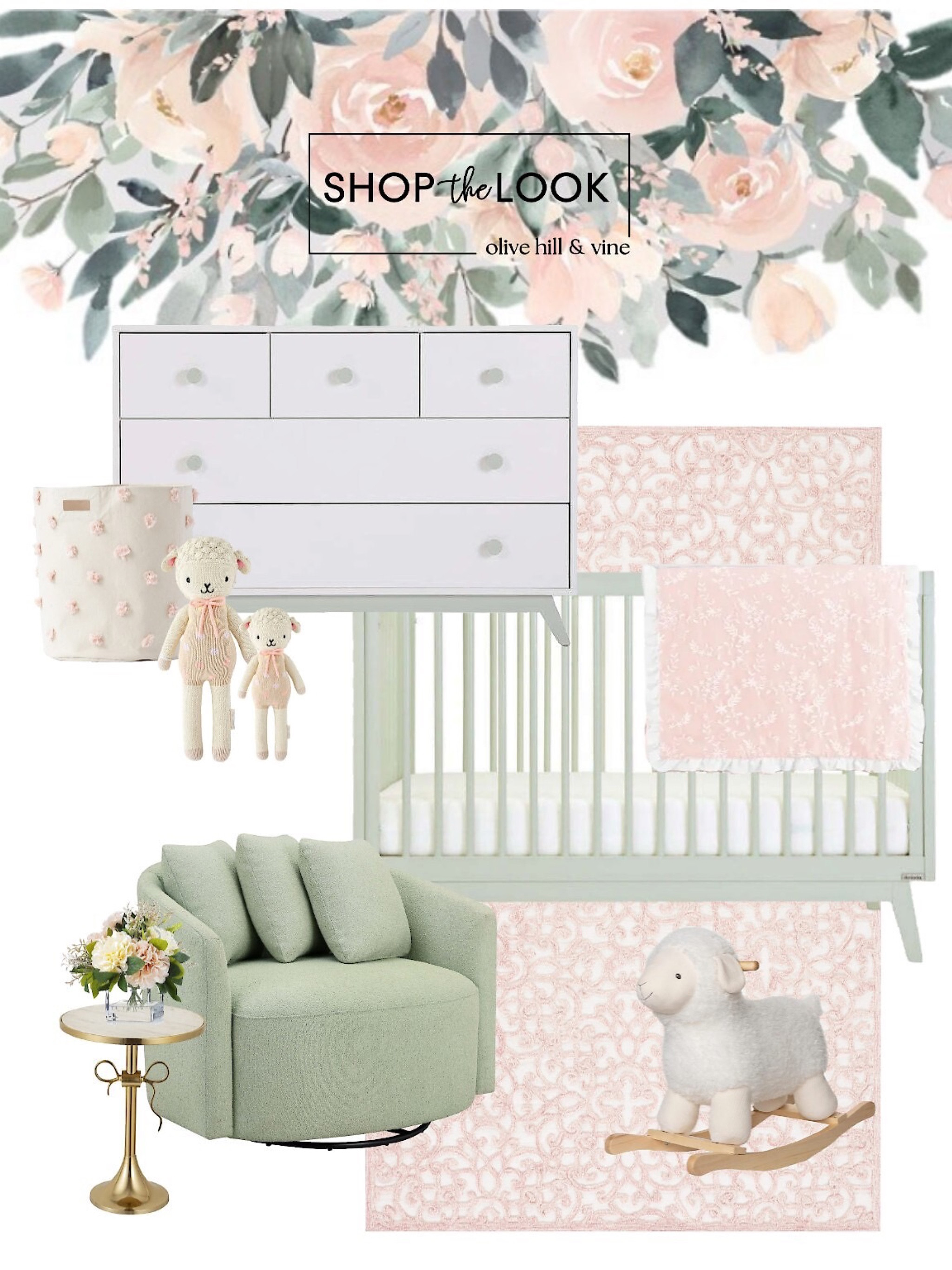 Welcome to this serene Sage & Blush Nursery 🌿✨ Where floral wallpaper, a cozy lamb rocker, plush swivel chair, a soft rug, and a charming bow side table come together to create a dreamy haven for your little one. 🍼💕

#LTKstyletip #LTKbaby #LTKhome