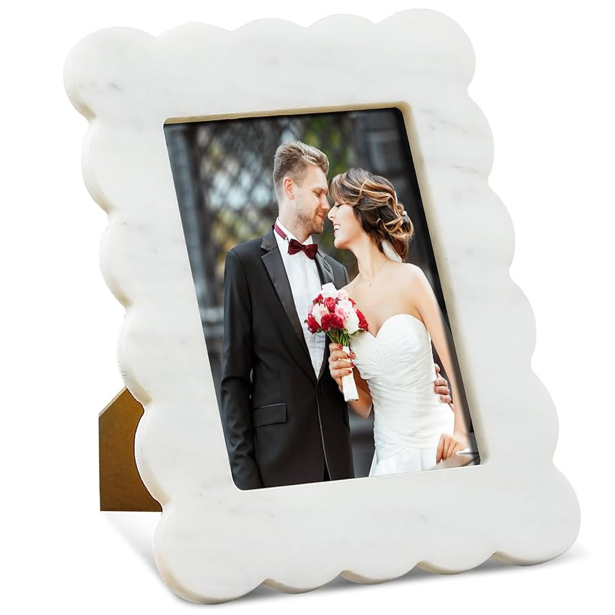 Yalikop Scalloped Marble Picture Frame Display Photos Tabletop Display White Frame Home Picture w... | Amazon (US)