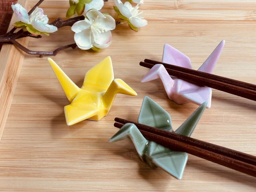 Origami Crane Chopstick Rest - Pink, Yellow, Pale Green I Mino Ware Bird Figurine I Made in Japan... | Etsy (US)