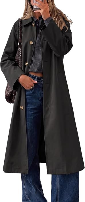 Cicy Bell Womens Plaid Trench Coat Fall Lapel Single Breasted Long Jacket | Amazon (US)