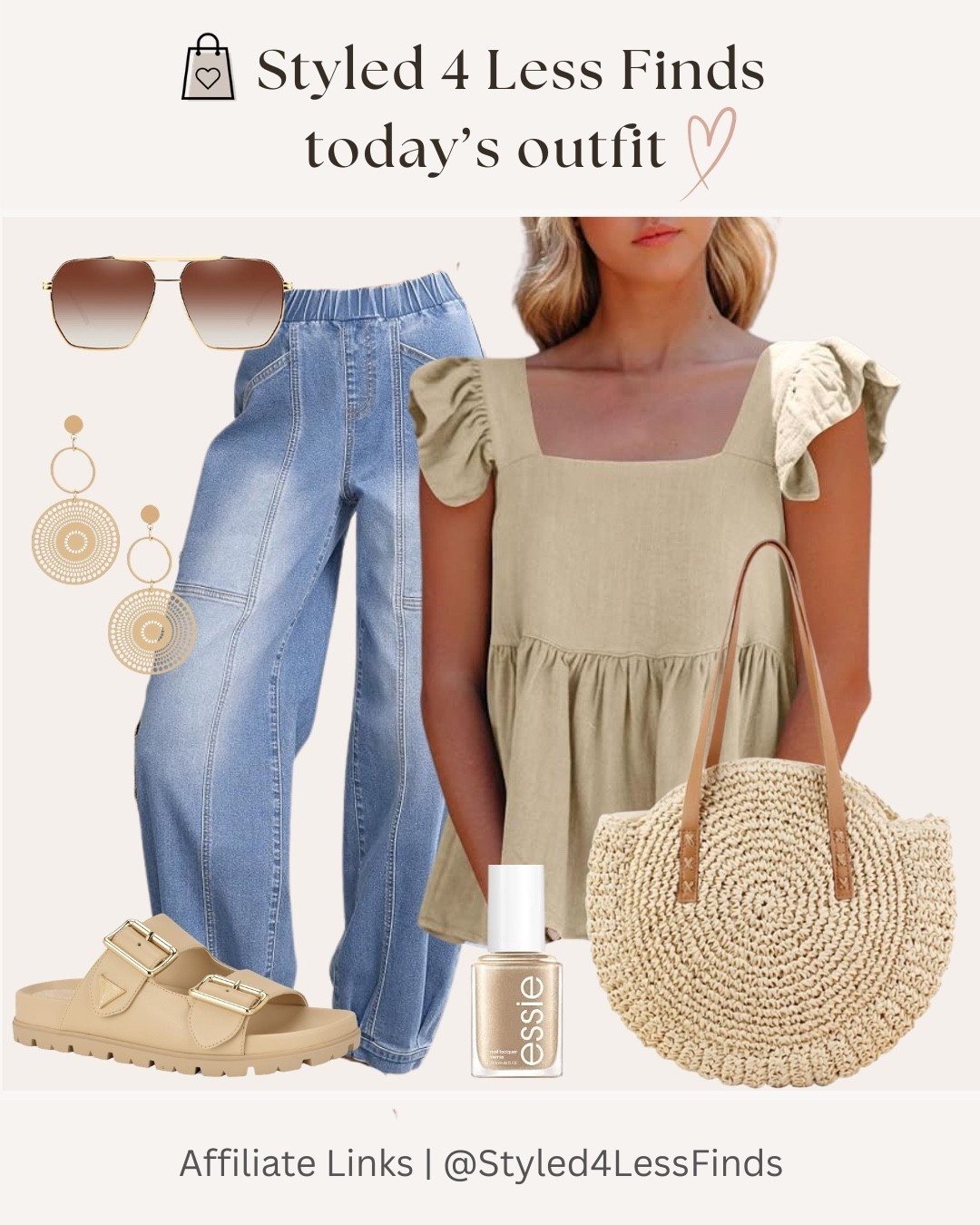 🤍 Today’s Outfit: Easy, Chic & Summer-Ready 🤍

This outfit is all about effortless style! The soft sage flutter sleeve top paired with these relaxed denim jeans creates the perfect balance of feminine and casual. Add neutral slides, a woven tote, statement earrings, and oversized sunnies for a look that’s polished without trying too hard.

✨ Style Tip: When wearing a flowy top, choose structured or straight-leg denim to create balance. Finish the look with matching neutral accessories for an elevated, cohesive outfit you’ll reach for all season long.

#LTKcanada #LTKjeans #LTKover50style