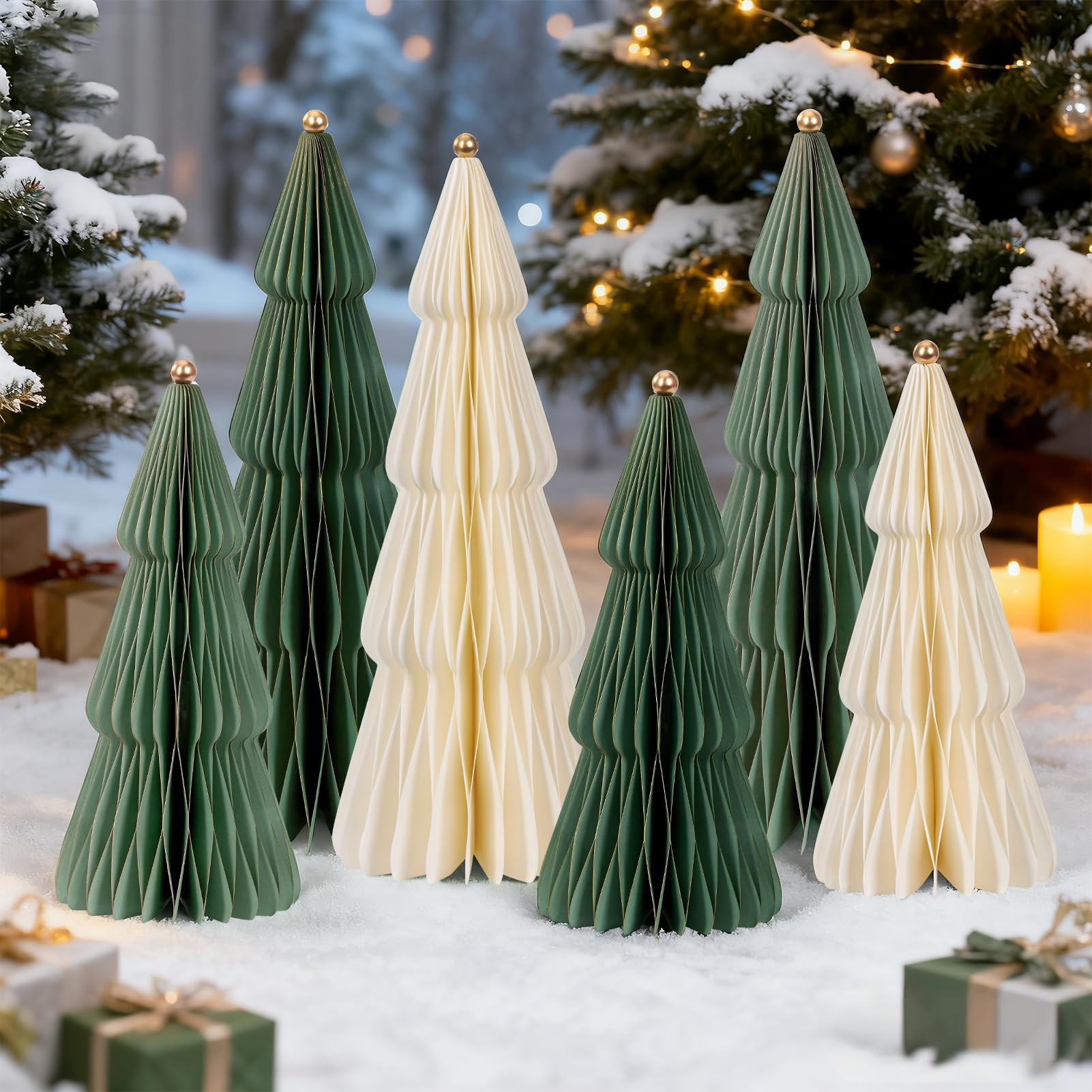 12'' Paper Christmas Trees Foldable Christmas Honeycomb Tree Centerpiece 3D Vintage Tabletop Chri... | Amazon (US)