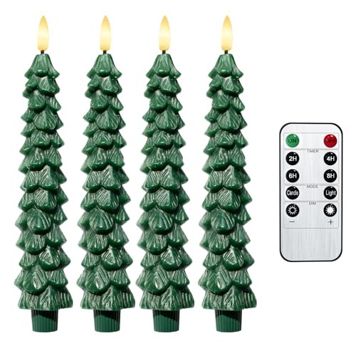 HDCooL Christmas Tree Candles LED Flameless Taper Candles 4 PCS with Remote and Timer 3D Light, Flickering Flame for Christmas Home Decorations9.7 Inch Candlesticks Battery Operated | Amazon (US)