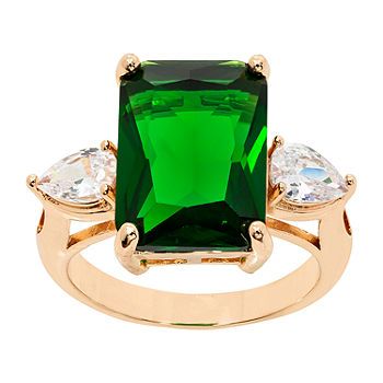Sparkle Allure Cubic Zirconia 14K Gold Over Brass Emerald Rectangular Cocktail Ring | JCPenney