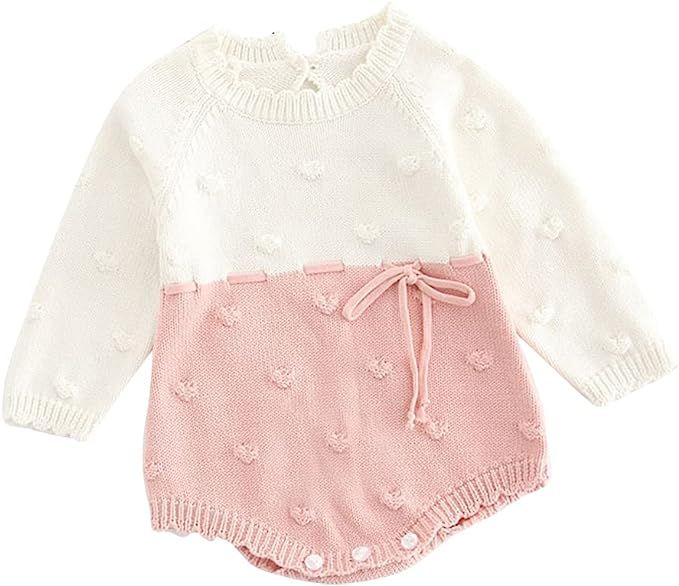 Newborn Baby Girls Sweater Romper Knit Fall Outfit Ruffles Long Sleeve Knitted Bodysuit Winter Cl... | Amazon (US)