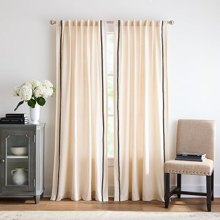 Martha Stewart Cream Light Filtering Window Curtains for Living Room - 50" x 84" - Set of 2 - Bac... | Amazon (US)