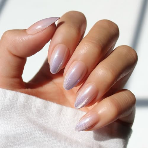 Glamnetic Press On Nails - Polar Day | Short Almond Fake Nails with Ombré Lilac Tips and Glossy Velvet Finish, Salon Quality | 15 Sizes - 30 Nail Kit with Glue | Amazon (US)