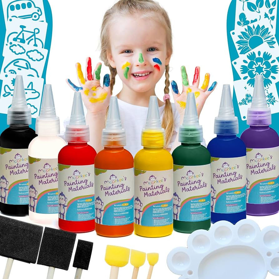 Washable Paint Kids Set - Non Toxic Full Kit of 8 Assorted Colors, Creative Stencils, Dabbers and... | Amazon (US)
