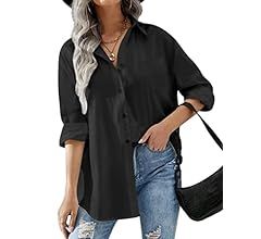 Hotouch Women Button Down Shirts Office Drop Shoulder Oversized Blouse Long Sleeve Boyfriend Dres... | Amazon (CA)