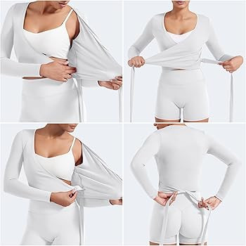 YEOREO Women Pilates Wrap Top Long Sleeve Tie Ballet Workout Yoga Shirt Michelie Y2K V Neck Cropp... | Amazon (US)