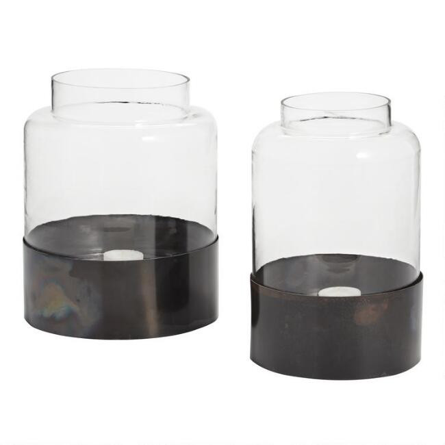 Clear Glass Hurricane Candleholder with Iron Base | World Market