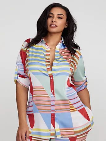 Ladan Printed Button-Front Shirt - Gabrielle Union x FTF - Fashion To Figure | Fashion To Figure