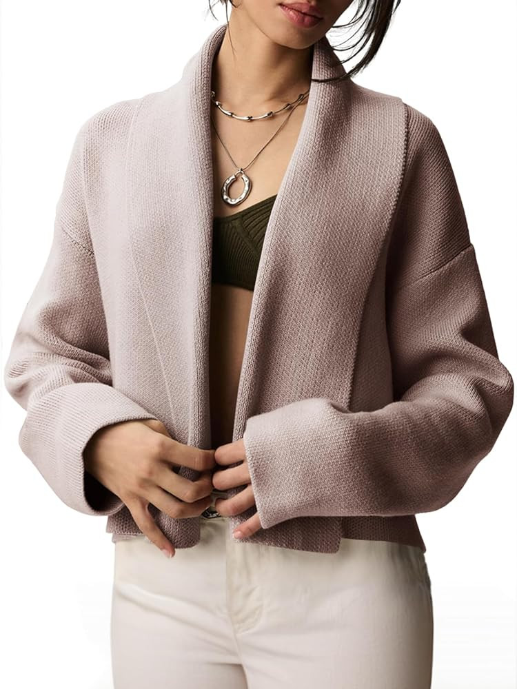 Saodimallsu Womens Cropped Cardigan Open Front Shawl 2024 Fall Trendy Long Sleeve Sweater Jacket | Amazon (US)