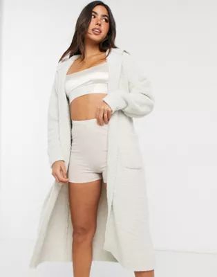 River Island fluffy hooded maxi dressing gown in cream | ASOS (Global)