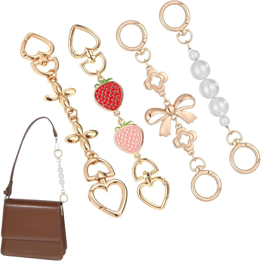 Atarvana 4 Pcs Purse Strap Extender Chain, 17cm Bag Charms (Strawberry, Pearl, Bowtie & Leaf) for... | Amazon (US)