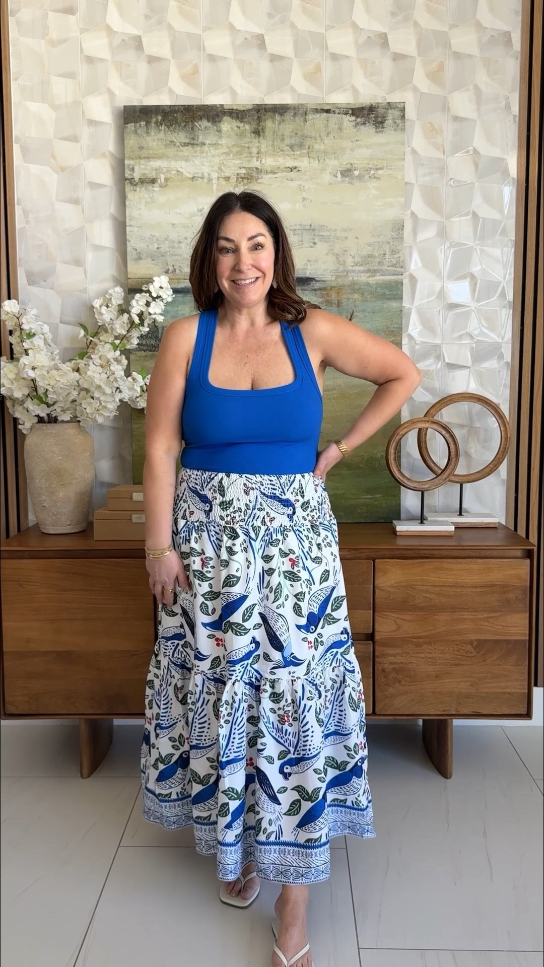 Amazon resort beach vacation outfit with tank that has shelf bra and cups. Skirt stretchy waistband making it great as a coverup or outfit. Wearing both in large. 

Linked similar jewelry - strapless bra wearing 38D runs true to size 


#LTKOver40 #LTKTravel #LTKMidsize