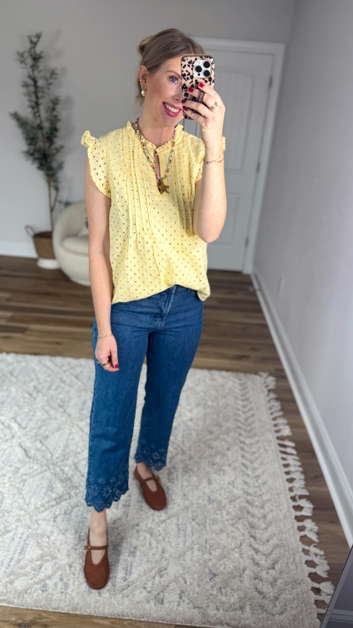 Daily try on, Walmart outfit, Walmart fashion, Walmart try on, time and tru, eyelet top, eyelet jeans 

#LTKootd #LTKmomlife #LTKWorkwear