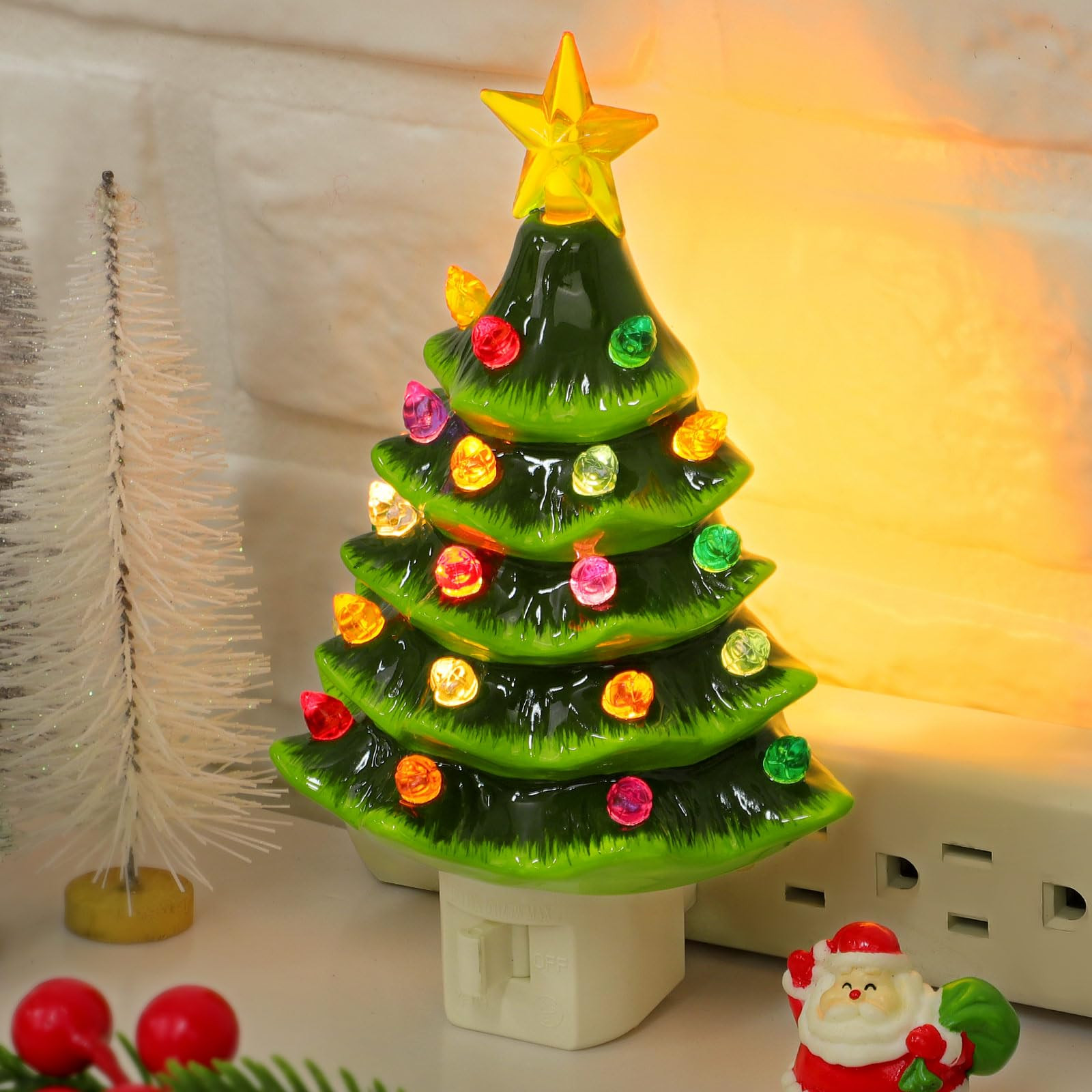 Ceramic Christmas Tree Night Light Plug in, Vintage Christmas Decor Tabletop Christmas Tree with ... | Amazon (US)