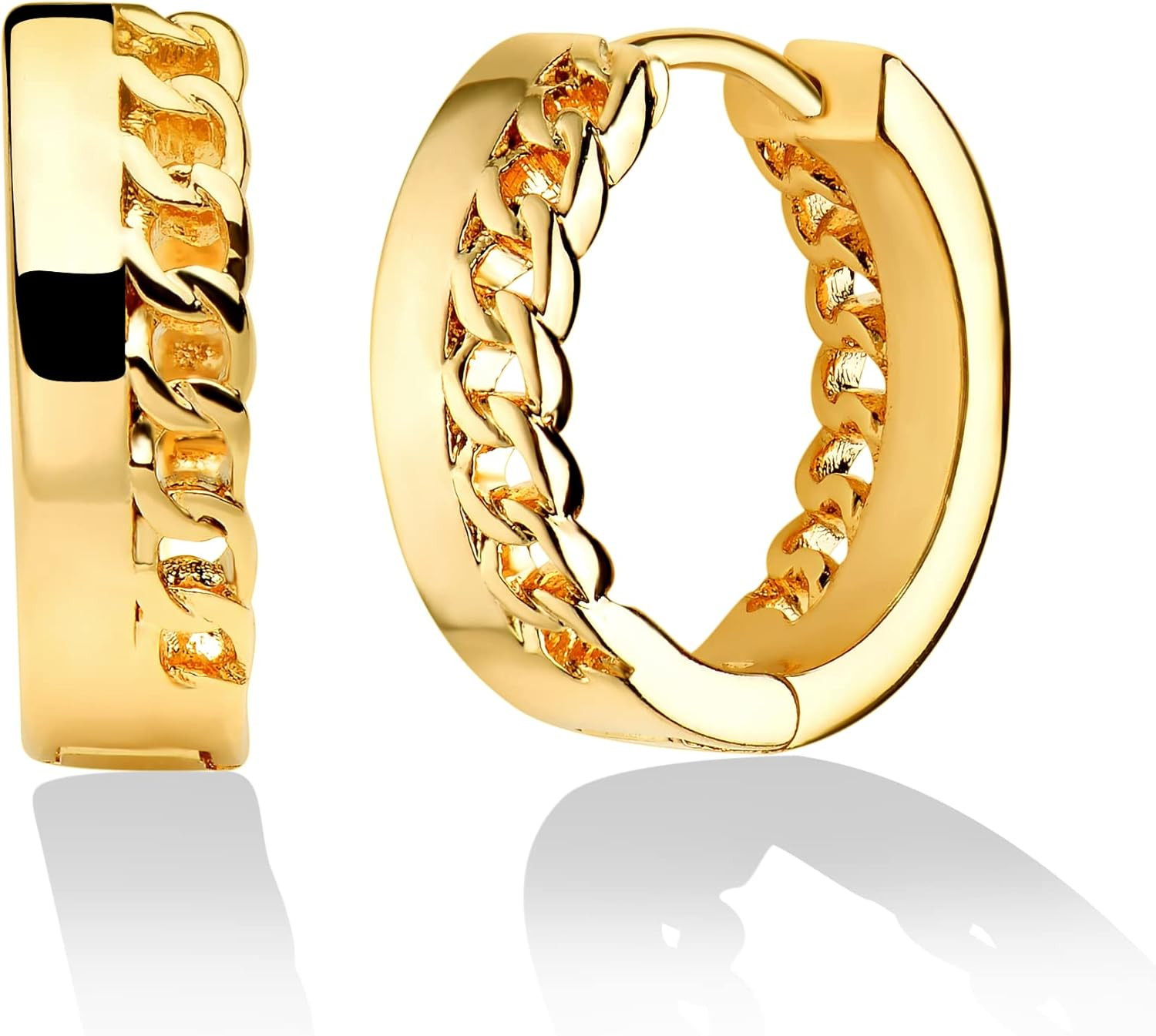 Fettero Gold Huggie Hoop Earrings for Women Gold Plated Dainty Hypoallergenic Earrings Hoop Beade... | Amazon (US)