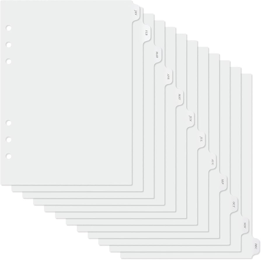A5 Plastic Binder Dividers with Monthly Tabs 6 Holes Durable Card Dividers for Journals, Binders,... | Amazon (US)