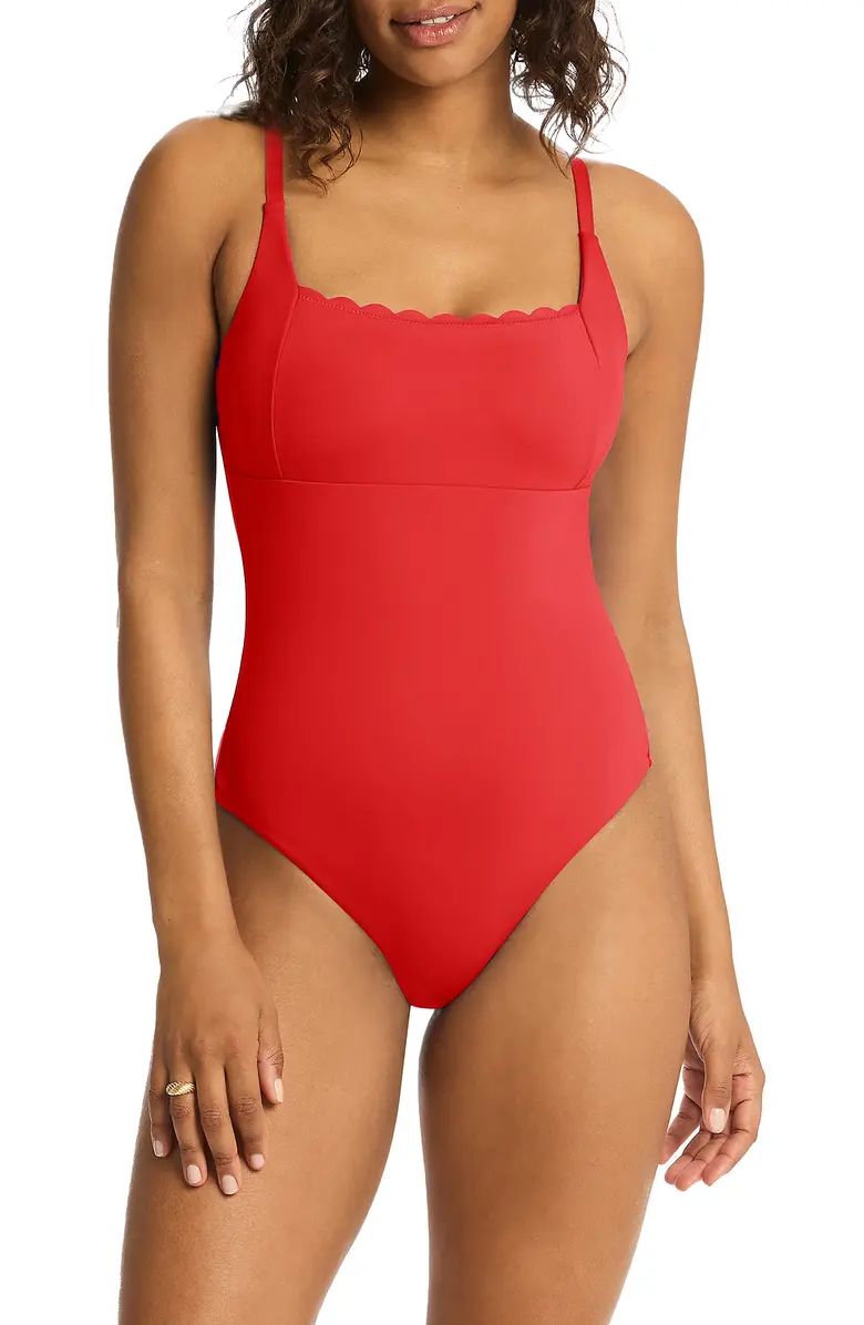 Scalloped Square Neck One-Piece Swimsuit | Nordstrom