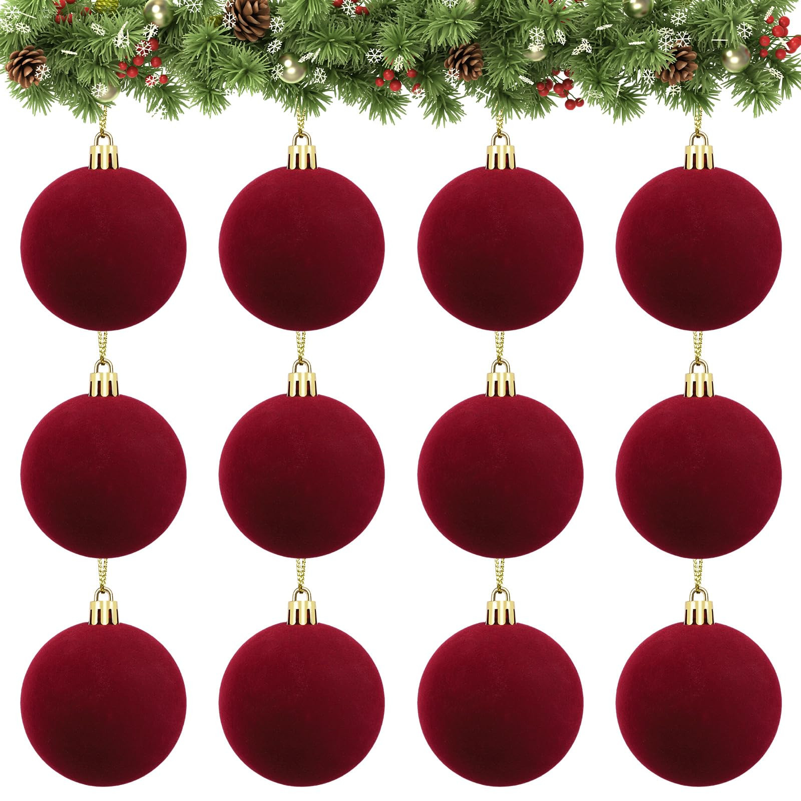 Velvet Ball Ornaments Christmas Balls Burgundy Red 12 PCS 2.36-Inch Xmas Tree Ball Ornaments for ... | Amazon (US)