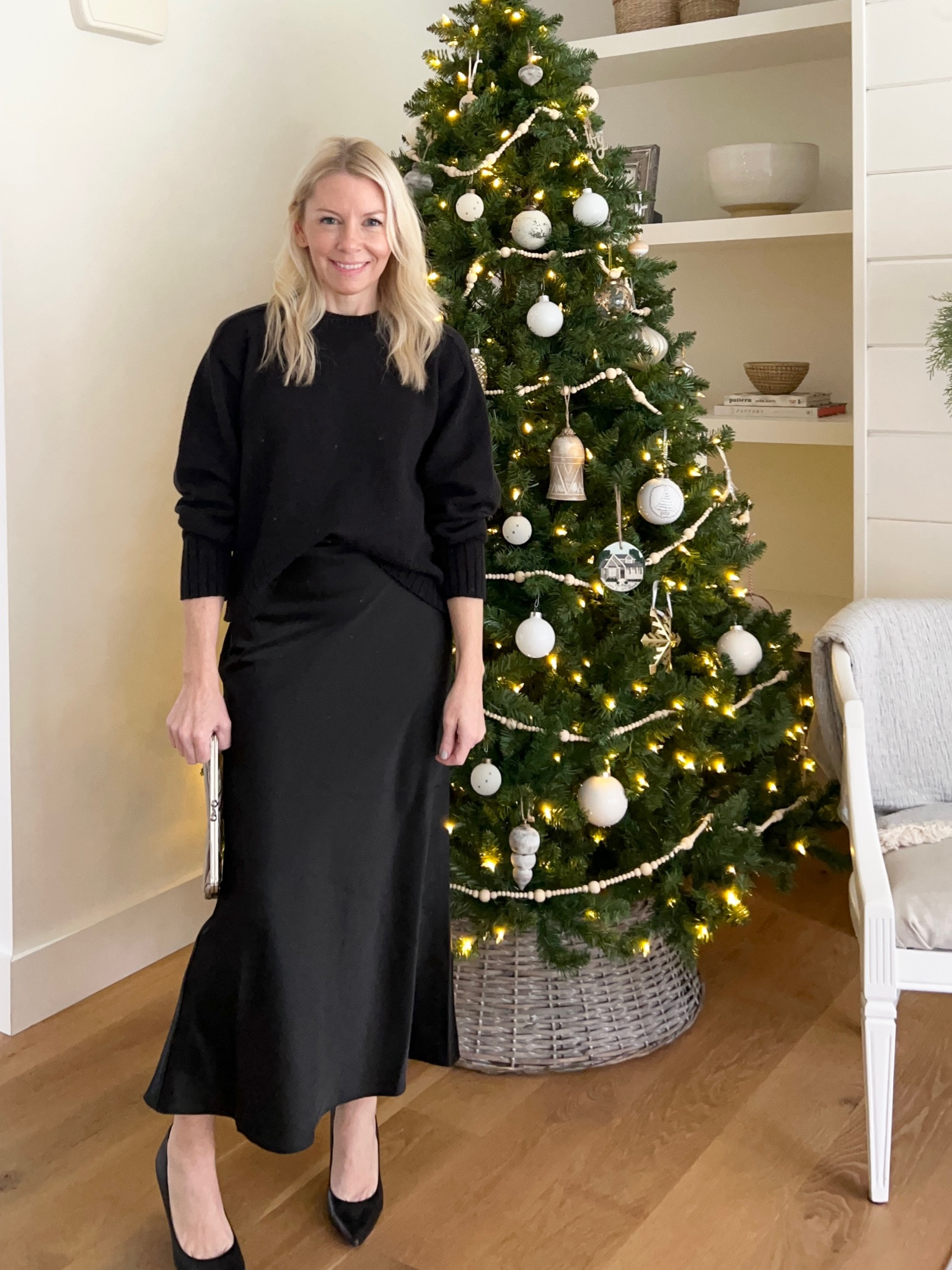 Holiday outfit inspo / black satin skirt / black sweater / ootd / holiday party outfit 

#LTKstyletip #LTKHoliday #LTKparties