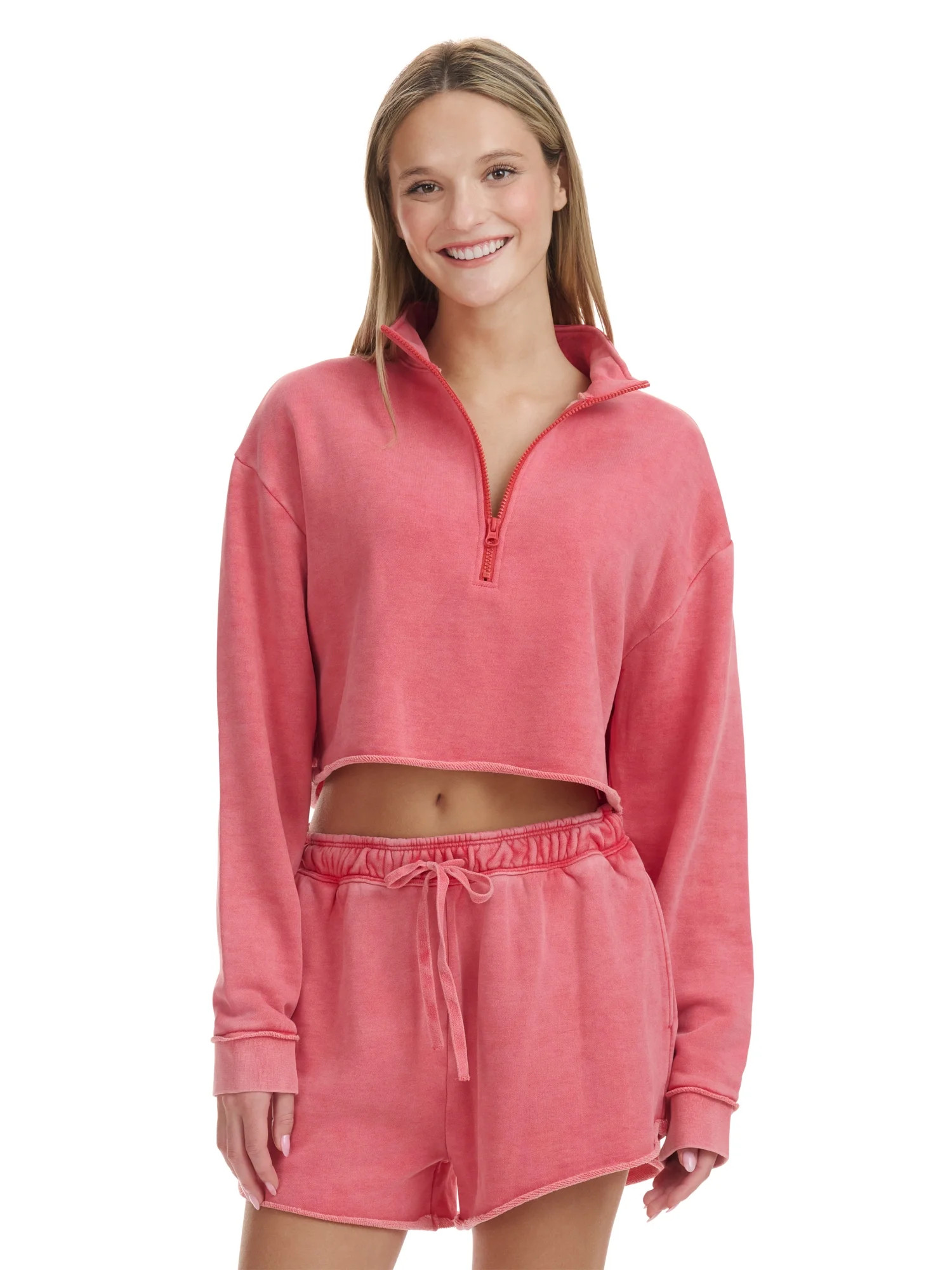 Mills by Millie Bobby Brown Women's Cropped Quarter-Zip Sweatshirt with Raw Edge, Sizes XXS-XXL -... | Walmart (US)