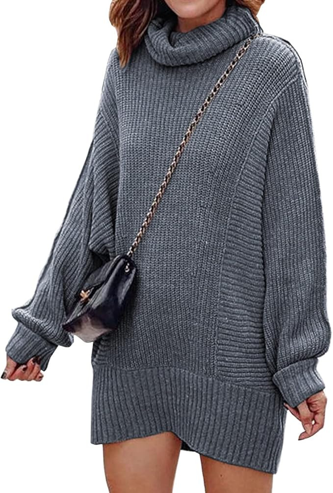 BTFBM Women Fashion Sweater Short Dress Long Sleeve Turtleneck Oversized Fall Winter Soft Chunky ... | Amazon (US)