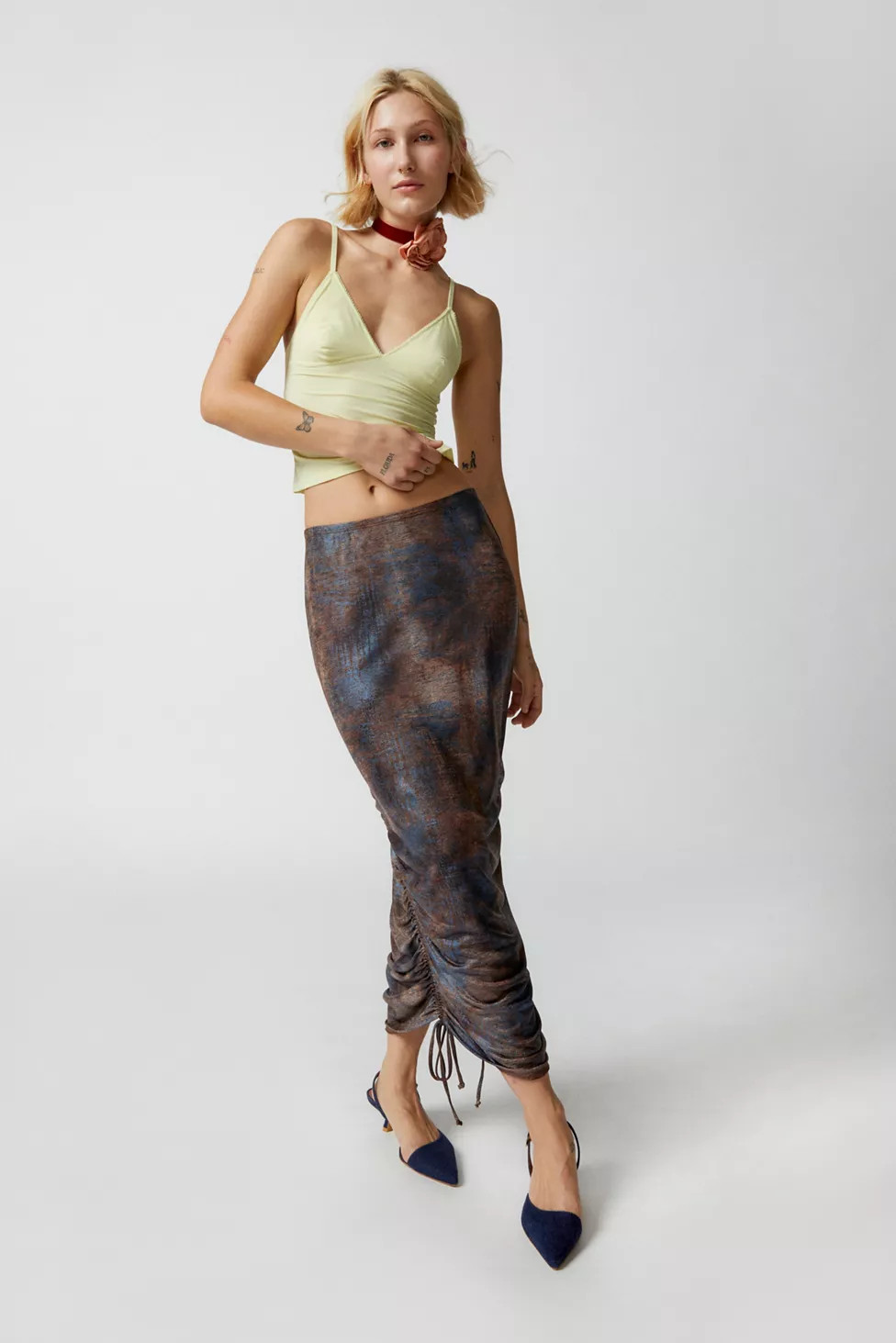 Urban Renewal Remnants Slide Side Ruched Maxi Skirt | Urban Outfitters (US and RoW)