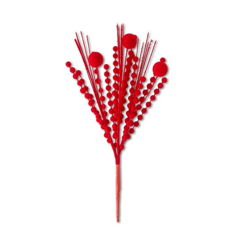 Red Glitter Ball and Grass Christmas Pick Ornament, 18 in, by Holiday Time | Walmart (US)