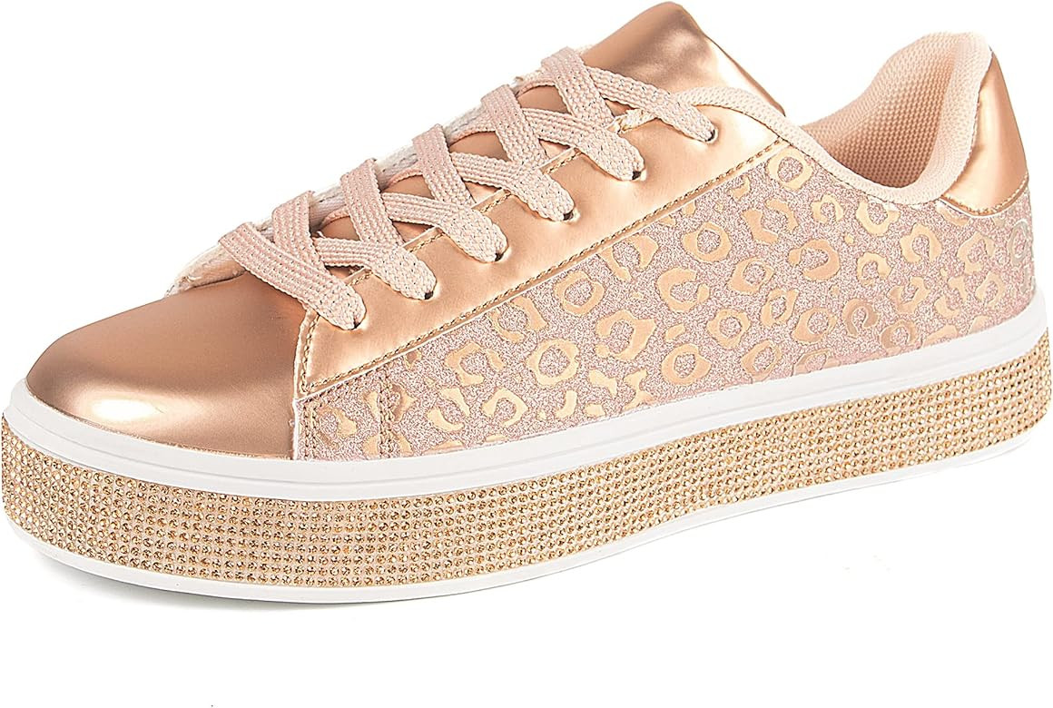 UUBARIS Women's Glitter Tennis Sneakers Neon Dressy Sparkly Sneakers Rhinestone Bling Wedding Bri... | Amazon (US)