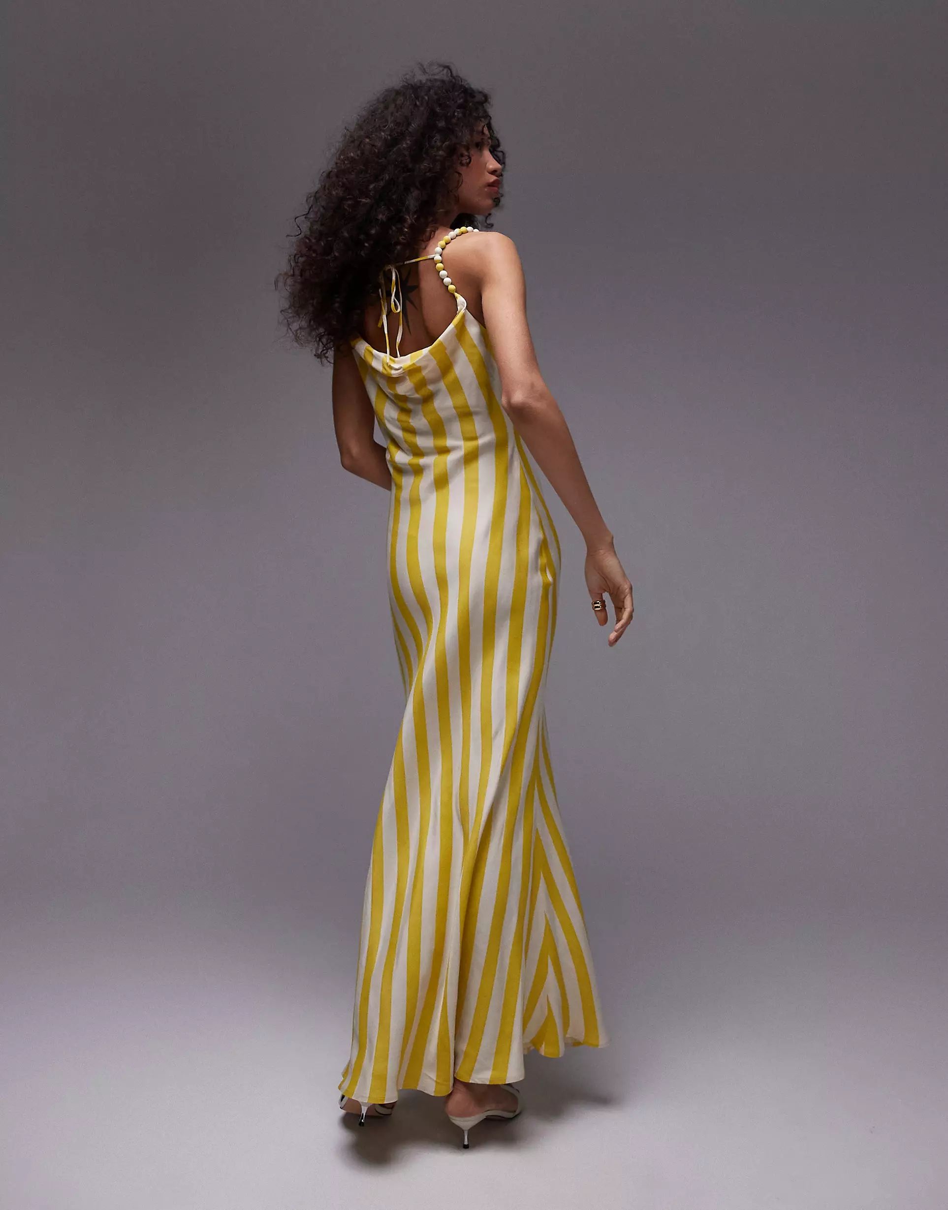 Topshop premium cami slip midi dress with beaded straps in yellow stripe print | ASOS | ASOS (Global)