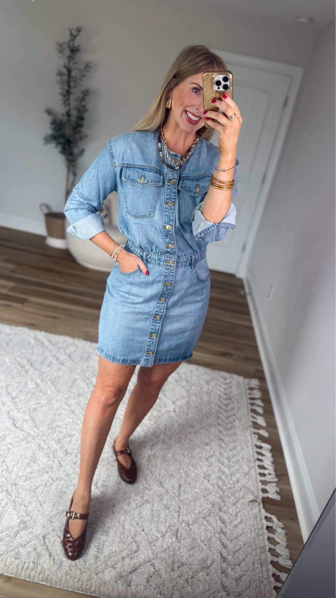 Weekend Walmart Wins try-on 
Denim mini dress with gold buttons- small

#LTKootd