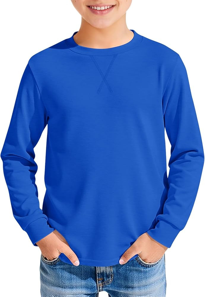 Haloumoning Kids Boys T Shirts Casual Long Sleeve Crewneck Loose Fit Fall Basic Tees 5-14 Years | Amazon (US)
