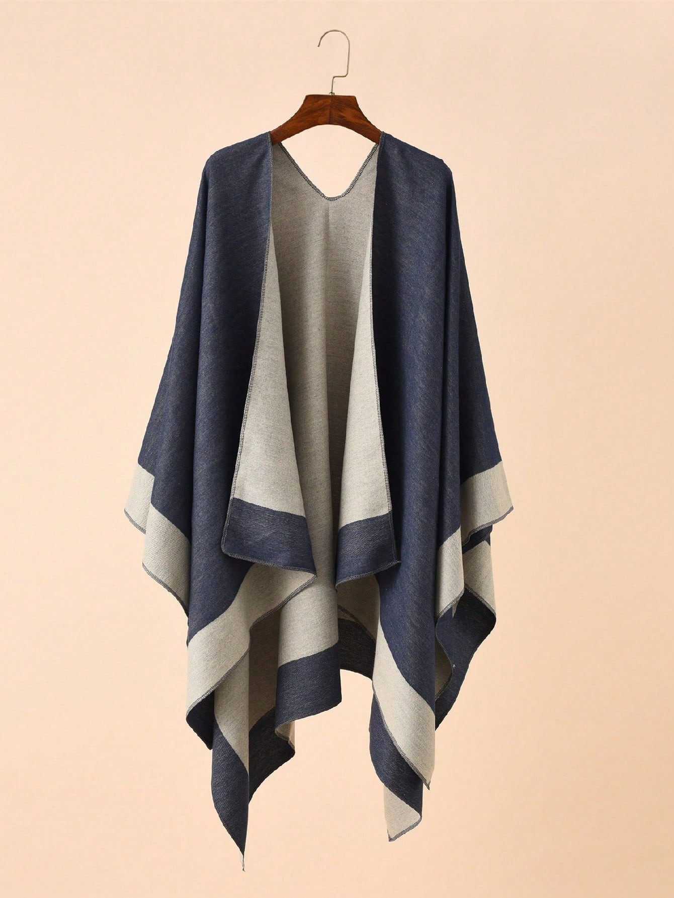 Casual Retro Colorblock Patchwork Cape, Autumn/Winter | SHEIN