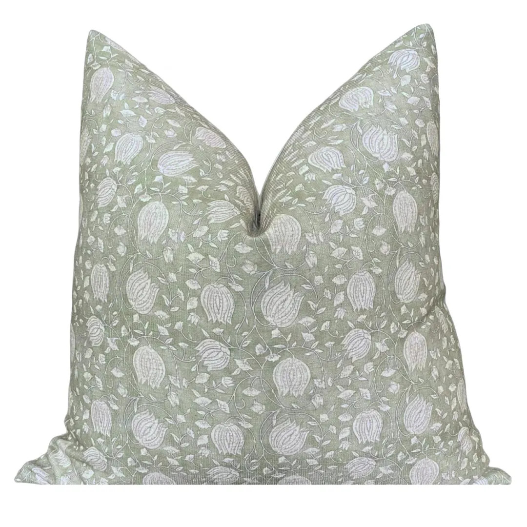 Sage Green Vine Floral Print Throw Pillow Cover, Cover Only, Double Sided - Etsy | Etsy (US)