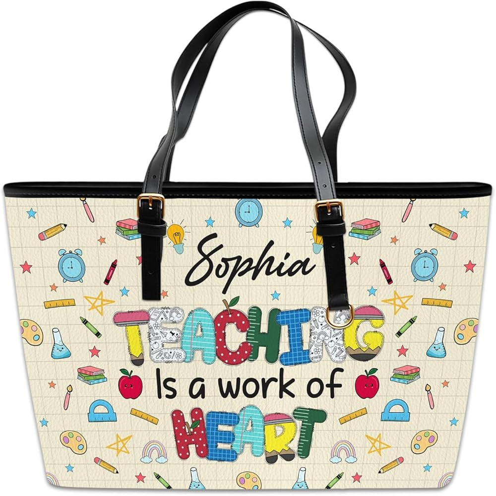 Personalized Teacher Leather Tote Bag Custom Name Composition Notebook Back to School Teachers Ap... | Amazon (US)